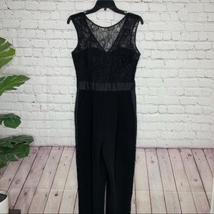 BCBGeneration Womens Black Lace Sleeveless Jumpsuit With Pockets Size 8